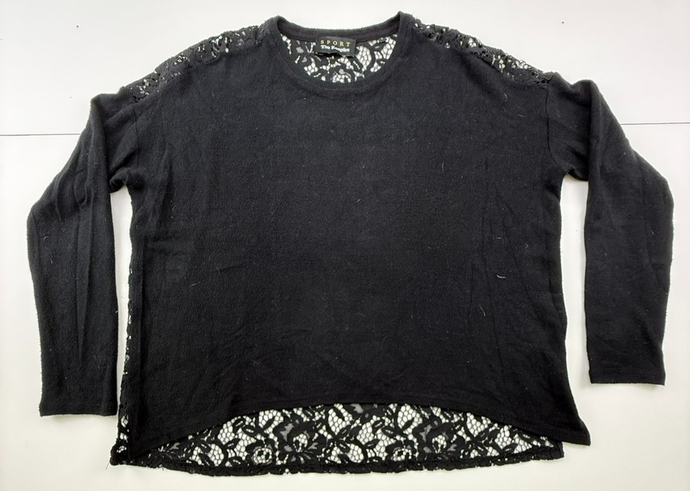 The Kooples Sport Black Lace Back Top Sweatshirt Long Sleeve Pullover FSW1654S